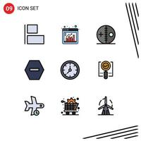 Pictogram Set of 9 Simple Filledline Flat Colors of timer clock doll stop ban Editable Vector Design Elements