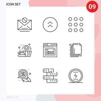 User Interface Pack of 9 Basic Outlines of website page call internet wood Editable Vector Design Elements