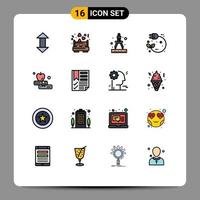 Universal Icon Symbols Group of 16 Modern Flat Color Filled Lines of book pull compass power electric Editable Creative Vector Design Elements