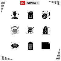 Group of 9 Solid Glyphs Signs and Symbols for connector celebration color light ball decoration Editable Vector Design Elements
