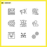 Modern Set of 9 Outlines Pictograph of international fly find balloon dinghy Editable Vector Design Elements