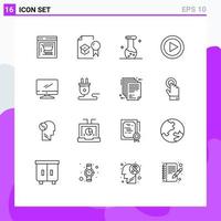 16 User Interface Outline Pack of modern Signs and Symbols of computer play analysis music control Editable Vector Design Elements