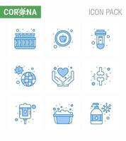 CORONAVIRUS 9 Blue Icon set on the theme of Corona epidemic contains icons such as hands virus test pandemic incident viral coronavirus 2019nov disease Vector Design Elements