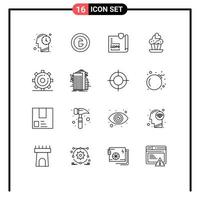 16 User Interface Outline Pack of modern Signs and Symbols of media love document cake protection Editable Vector Design Elements