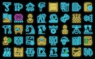 Engineer factory icons set vector neon