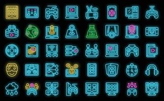 Online games icons set vector neon