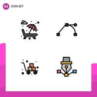 Set of 4 Modern UI Icons Symbols Signs for sun bed cart romance path fragile Editable Vector Design Elements