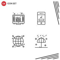 Modern Set of 4 Filledline Flat Colors Pictograph of browser connected report missed globe Editable Vector Design Elements