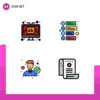 4 iconos creativos, signos y símbolos modernos de tecnología de empleados informáticos, oficina de marketing, elementos de diseño vectorial editables vector