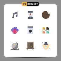 Pack of 9 Modern Flat Colors Signs and Symbols for Web Print Media such as washer appliances technology off power Editable Vector Design Elements