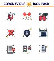 Coronavirus awareness icons 9 Filled Line Flat Color icon Corona Virus Flu Related such as protection sign lungs ribbon hiv viral coronavirus 2019nov disease Vector Design Elements