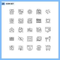 paquete de 25 signos y símbolos de líneas modernas para medios de impresión web, como la configuración de gráficos kpi, elementos de diseño de vectores editables de salud del tablero