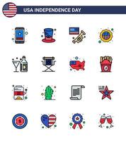 conjunto de 16 iconos del día de los ee.uu. símbolos americanos signos del día de la independencia para la insignia de la bebida seguridad de los ee.uu. elementos de diseño vectorial editables del día de los ee.uu. vector