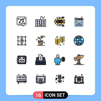 Modern Set of 16 Flat Color Filled Lines Pictograph of eye creative hardware website browser Editable Creative Vector Design Elements