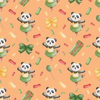 cute panda circus seamless pattern background. wrapping paper template. Christmas background vector