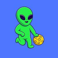 Cute Alien Playing Moon Basket Cartoon Vector Icons Illustration. Flat Cartoon Concept. Suitable for any creative project.