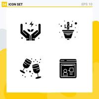 Group of 4 Modern Solid Glyphs Set for electricity drink care plant party Editable Vector Design Elements