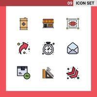 Mobile Interface Filledline Flat Color Set of 9 Pictograms of compass up building share eye Editable Vector Design Elements