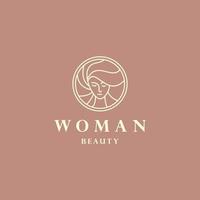 Beautiful woman's face logo design template. Hair, girl, leaf symbol. vector