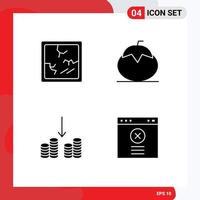 Mobile Interface Solid Glyph Set of 4 Pictograms of broken cashing food tomato block Editable Vector Design Elements