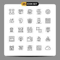 Group of 25 Lines Signs and Symbols for celebration american lock sandclock control Editable Vector Design Elements