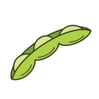 Edamame vegetable bean vector icon drawing with clean cartoon flat art style drawing isolated on plain white background. Green colored pictogram drawing. Opened edamame japanese vegies.