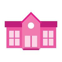 Pink School building vector icon illustration with geometric simple flat art style, isolated on white background.