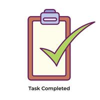 Task completed themed vector icon colored pictogram isolated on white background. Clipboard drawing with simple and clean flat line art and colors.