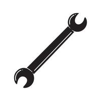 Two sided hand wrench black vector icon silhouette isolated on white background. Drawing mechanic tools equipment. Simple and clean drawing.