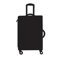 Black luggage vector icon silhouette. Travel equipment bag illustration pictogram with simple flat shape isolated on white background. Vacation themed drawing.