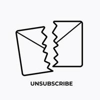 Torned and ripped mail envelope vector illustration icon for illustrating unsubscribe action. Anti spam simple flat icon pictogram isolated on plain white background. Paper ripped in half.