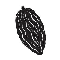 silueta de icono de vector de fruta de cacao entero aislada sobre fondo blanco liso. delicioso chocolate fruta glifo pictograma vector ilustración con dibujo de estilo de arte plano simple.