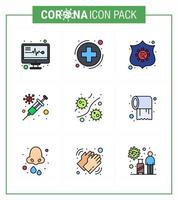 Coronavirus Prevention Set Icons 9 Filled Line Flat Color icon such as microbe bacterium safeguard virus protection viral coronavirus 2019nov disease Vector Design Elements