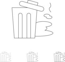 Environment Garbage Pollution Trash Bold and thin black line icon set vector