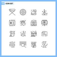 Pack of 16 creative Outlines of credit mop target cleaning plate Editable Vector Design Elements