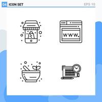 iconos de estilo moderno de 4 líneas. símbolos de contorno para uso general. signo de icono de línea creativa aislado sobre fondo blanco. Paquete de 4 iconos. vector