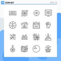 iconos de estilo moderno de 16 líneas. símbolos de contorno para uso general. signo de icono de línea creativa aislado sobre fondo blanco. Paquete de 16 iconos. vector