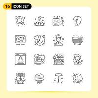 16 íconos creativos para el diseño moderno de sitios web y aplicaciones móviles receptivas. 16 signos de símbolos de contorno sobre fondo blanco. paquete de 16 iconos. vector
