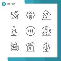 Vector Pack of 9 Outline Symbols. Line Style Icon Set on White Background for Web and Mobile.