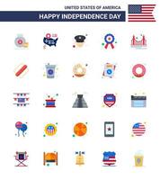 4th July USA Happy Independence Day Icon Symbols Group of 25 Modern Flats of landmark gate officer bridge star Editable USA Day Vector Design Elements