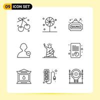 9 Creative Icons for Modern website design and responsive mobile apps. 9 Outline Symbols Signs on White Background. 9 Icon Pack. vector
