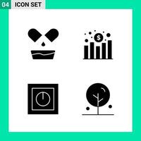 paquete de 4 conjuntos de iconos de estilo sólido. símbolos de glifos para imprimir. signos creativos aislados sobre fondo blanco. 4 conjunto de iconos. vector
