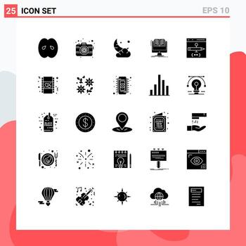 Modern Set of 25 Solid Glyphs and symbols such as cv file lens document cloud Editable Vector Design Elements