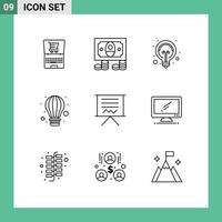 9 Universal Outlines Set for Web and Mobile Applications easel blackboard idea hot air balloon Editable Vector Design Elements