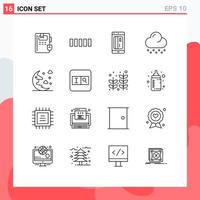 Group of 16 Modern Outlines Set for sky moon cashless cloud snow Editable Vector Design Elements