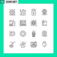 Modern Set of 16 Outlines Pictograph of food network fridge data globe Editable Vector Design Elements