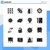 Modern 16 solid style icons. Glyph Symbols for general use. Creative Solid Icon Sign Isolated on White Background. 16 Icons Pack. vector