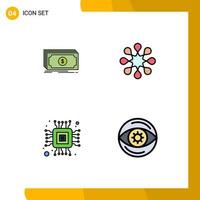 Group of 4 Filledline Flat Colors Signs and Symbols for money micro dollar disease eye Editable Vector Design Elements