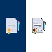 Agreement Certificate Done Deal  Icons Flat and Line Filled Icon Set Vector Blue Background