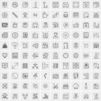 100 Universal Black Line Icons on White Background vector